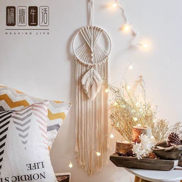Boho Macrame Drømmefanger til Pigeværelse, Drømmefanger med Pom