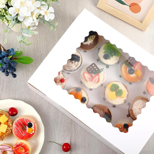 10 stk. cupcake-boks, rommer 12 standard cupcakes, matkvalitets cupcake-holder bakeboks, med vindu og fôr