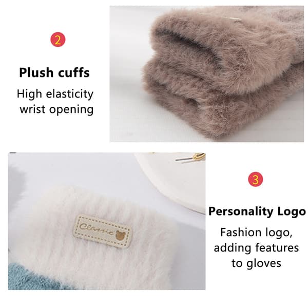 Dam Höst Vinter Handskar Dam Cykling Rader Varma Finger Solid Pekskärm Fleece Förtjockad Stickad blue