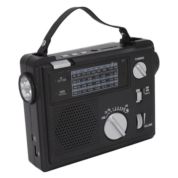 Handvevradio AM FM SW Multi Band LED Nödradio med MP3-uppspelning U-diskslagringskortplats