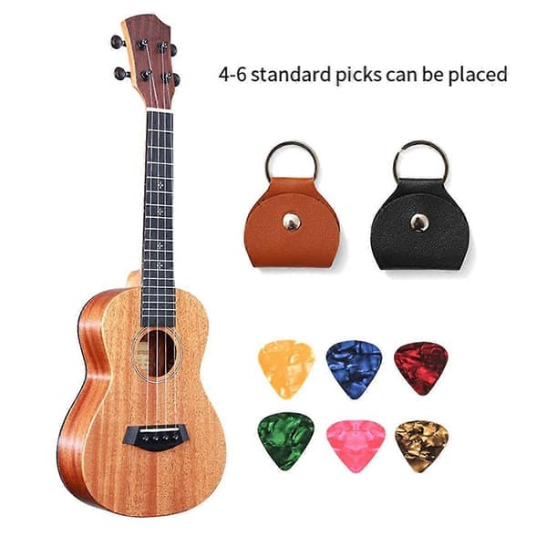 5X Gitarrplektrumhållare Nyckelring, Gitarrplektrumhållare Väska, Plektrum Nyckelring Fodral Väska, Present till Gitarrspelare Brun