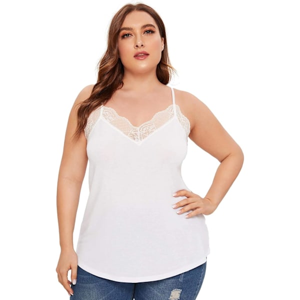 Dam Plus V-ringad Ärmlös Spetskant Spaghettiband Camisole Cami Linne White XX-Large Plus