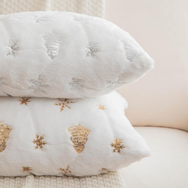 Julglitter plysch kuddfodral lätt lyx snö semester vardagsrum soffa dekoration White gold