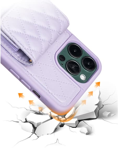 Diamantmønstret Harmonika-Kortholder og Stødresistent Telefoncover Kompatibel med iPhone 15 Pro Light purple