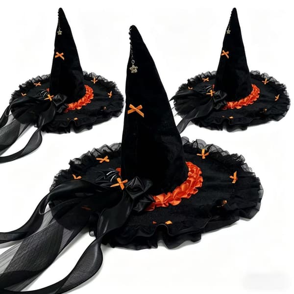 Halloween heksehue, heksehue, gotisk dyp sløyfe-utkledning, Cos heksehue hodeplagg oransje orange