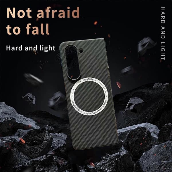 Galaxy Z Fold 5 Cover Imiteret Kulfiber Tekstur Magnetisk Stødsikkert Cover Sort