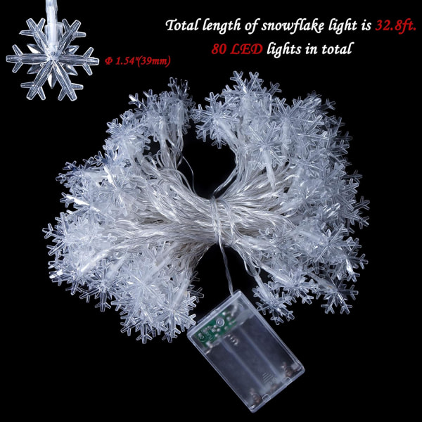 80 LED Christmas Snowflake String Lights Hanging Decorations -