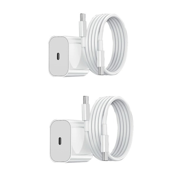 Lader - Hurtiglader 20W USB-C - Adapter + Kabel 2m Hvit 2-pakning