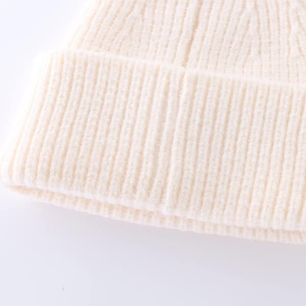 Herre Dame Vinter Ribstrikket Hue med Opsmøg Varm Tyk Skull Cap White