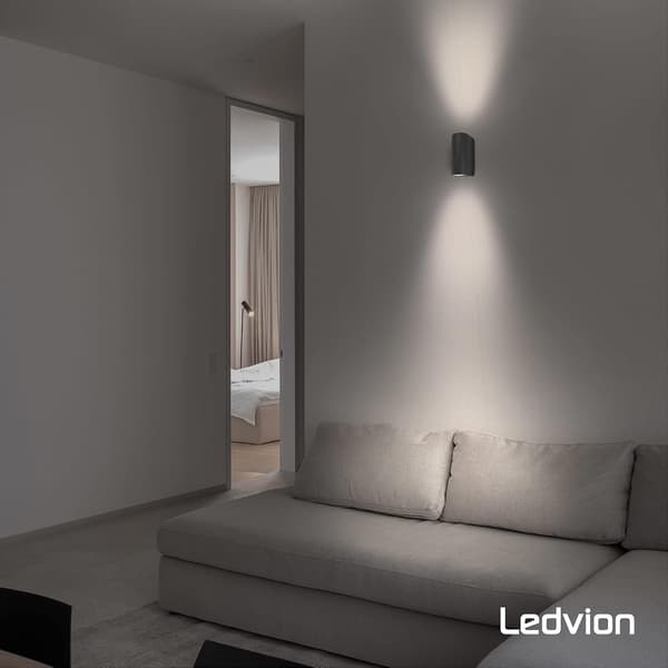 LED Utendørs Vegglampe - Sandgrå/Antrasitt - Rund - Dobbel Si