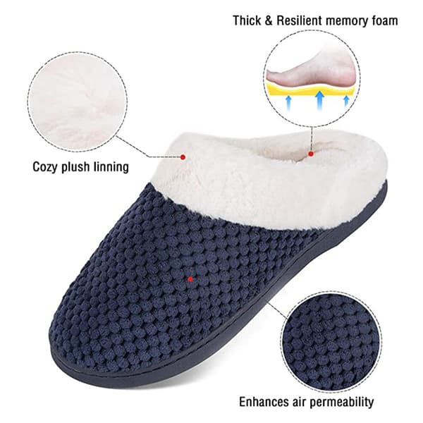 Mjuka tofflor i memory foam för damer, bekväma och varma, slip-on, fluffiga plyschfleece-tofflor för sovrummet, inomhus- och utomhusbruk