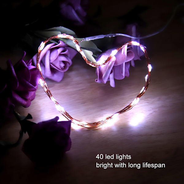 4m 40LEDs Koppartråd Batteridriven Slinga Fe Lampa X-mas Bröllopslampa DIY (Ren vit)