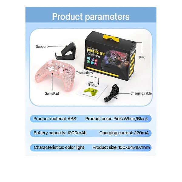 Ns21 Trådløs Spillekonsol+Stand til Switch///Android/Ios 6-Akset Gyro Joystick Dual Motor Bluetooth Gamepad C