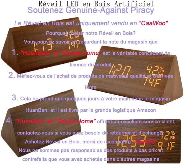 Träväckarklocka, Trä LED Digital Väckarklocka, Trä Digital