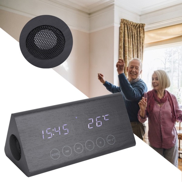 Träväckarklocka Bluetooth Trä Högtalare Temperatur/Tid