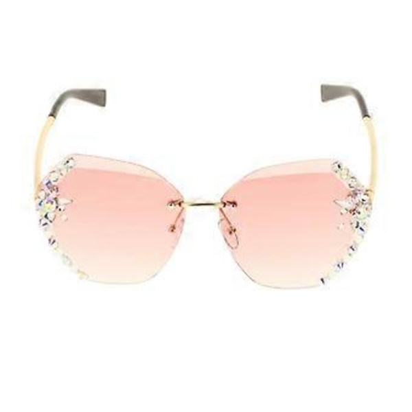 Solglasögon för kvinnor, skurna linser, strass, modeaccessoar, rosa