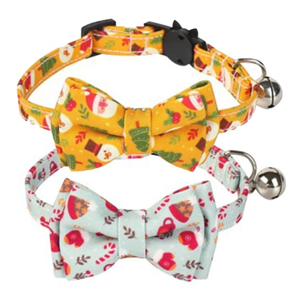 2-pack/set julhalsband för katt med säkerhetsspänne, söt fluga och bjällra, justerbara säkerhetstillbehör för husdjur Pattern C