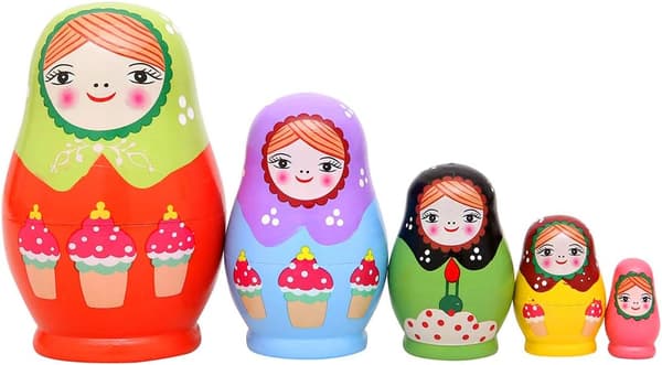 5 stk Håndlavede Træ Russiske Nesting Dukker Matryoshka Dukker - Sta