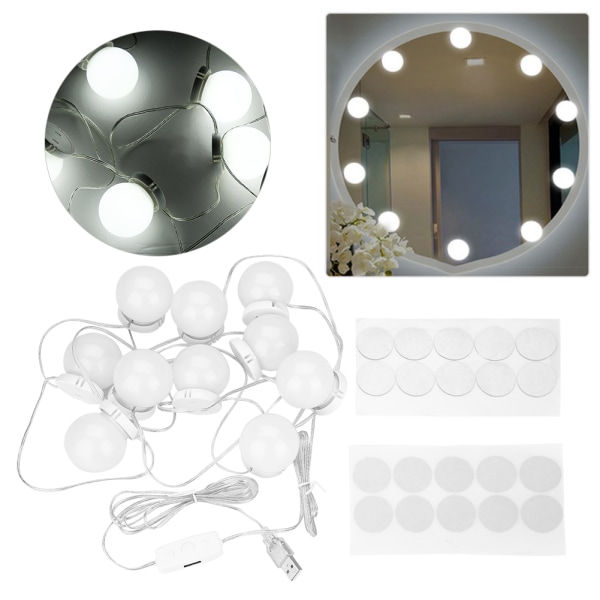 10 LED-upplysta sminkspegel-rep-lampor steglöst justerbara