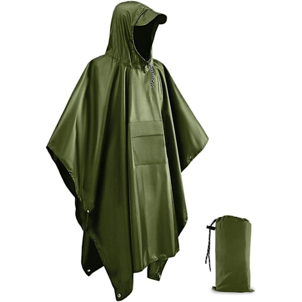 Återanvändbar regnponcho för vuxna, vattentät poncho, vattentät, lätt regnrock för utomhusvandring, camping, cykling, resor Green L Green L