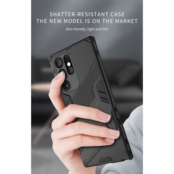 Samsung S22 Ultra Stöttåligt Skal med Kickstand ThinArmor V2 Svart Svart