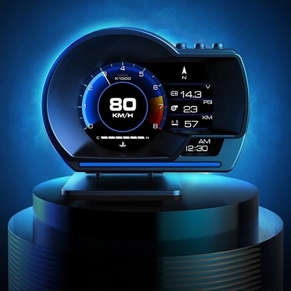 Head Up Display för bil OBD GPS Dual Mode Smart Digital Hastighetsmätare Realtids ECU-dataövervakare med justerbart fäste och omgivningsljusjustering