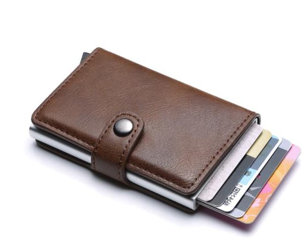 Brun RFID Beskyttelse Wallet Kortholder 5 stk. Kort (Ægte Læder)
