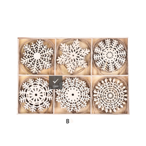 24Pcs Wooden Snowflakes Ornaments 4'' Christmas Tree Hanging