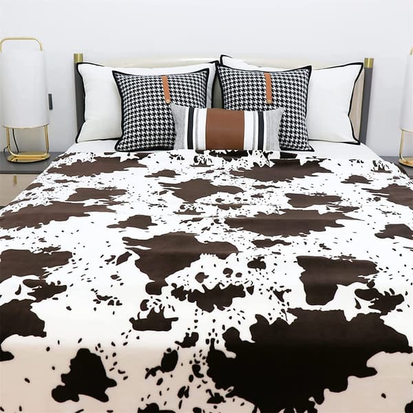 Ko-tæppe, ko-mønster, blødt og kælent tæppe, sort, brun, blødt flannelfleece-tæppe, ko-pletter tæppe, sofa-tæppe, gave til