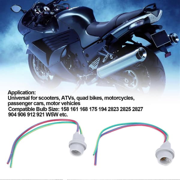 2 STK T10 W5W Parkeringslyssokkel med gummiglasbase Universal til scootere ATV'er Quad Bikes