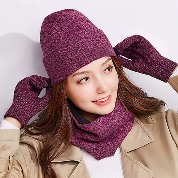 1 set/ 3 st Vintermössa Halsduk Handskar Set för Män och Kvinnor, Mössa Handskar Halsvärmare Set med Varm Stickad Fleece Foder