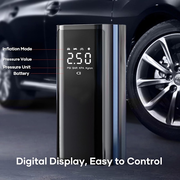 Bärbar däckpump, 25000mAh 150PSI luftkompressor för bildäck, LED-display snabb uppblåsning luftkompressor med däcktrycksmätare