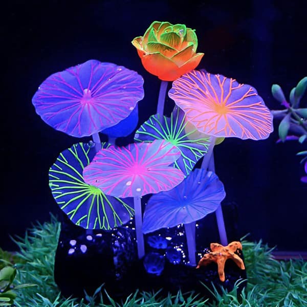 Lysende Effekt Kunstig Sopp Akvarium Lotus Ornament Siliko