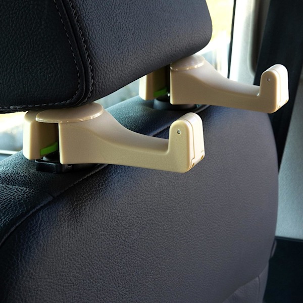 Universal Multifunktionell Bil Baksäte Nackstöd Mobiltelefonhållare Hängare Krok för Väska Handväska Kläder Matvaror (Beige Set om 2) 2-Beige