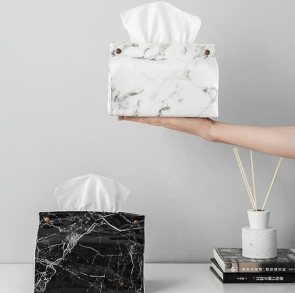 Toalettpappershållare Konstläder Tissue Box Marmormönster Hem &