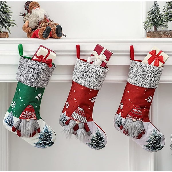 Bas De Noël À Suspendre, 3D Bas De GNOME Suédois EnPeluche,