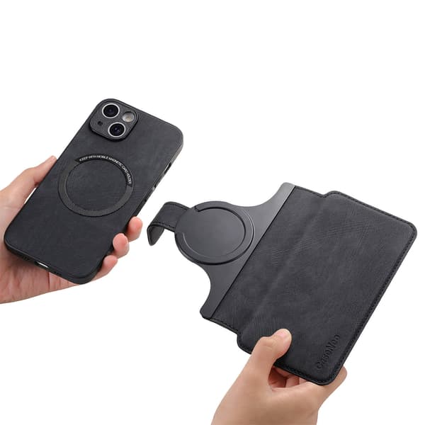 Magnetisk avtakbart flip-telefondeksel med RFID-beskyttelse, multifunksjonell kortholder og stativ; kompatibel med iPhone 16 Pro Max black