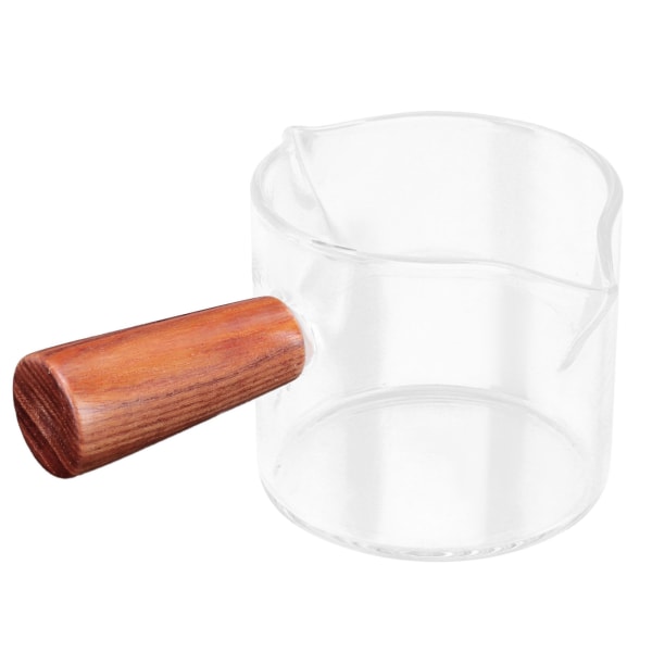 Dubbelpipig mjölkkopp med trähandtag Glas Kaffe Mätning