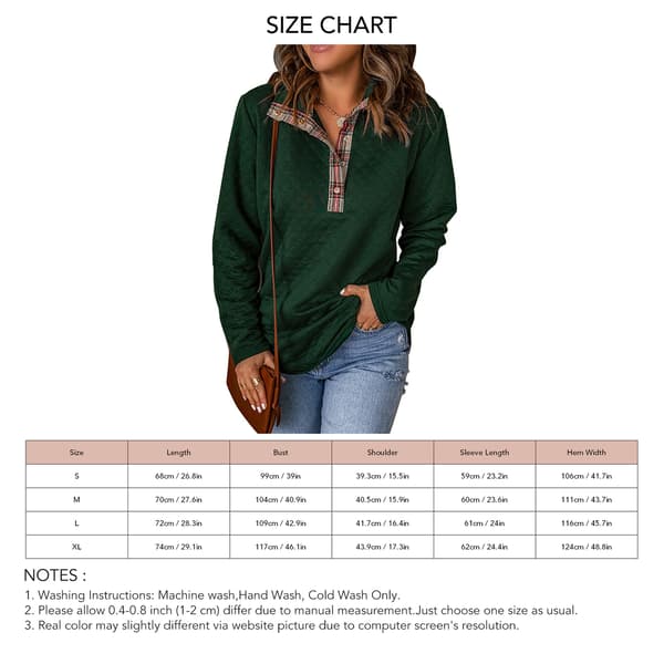 Dame Pullover Sweatshirt Mode Quiltet Mønster Let Langærmet Almindelig Casual Top Grøn S