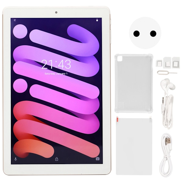 10-tums surfplatta 4G RAM 256G ROM Stöd WIFI 3G-nätverk Guldplatta för Android 11 100‑240V EU-kontakt