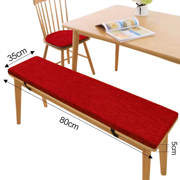 Bänkdyna i linne, halkfri stolsdyna, dyna för skobänk, bindspänne, vinröd färg Style 2