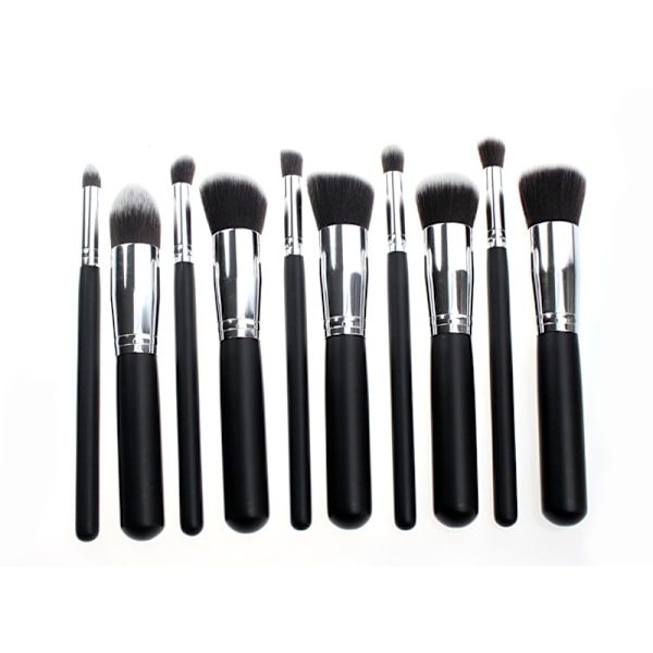 10st Professionella sminkborstar, make up set - Silver Svart