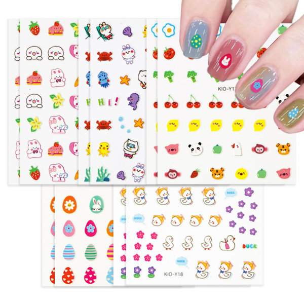 10 st självhäftande nagelklistermärken för barn, flickor, självhäftande