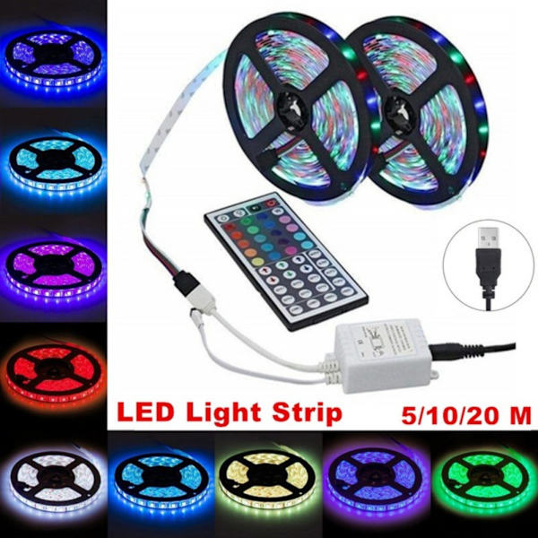 5M LED RGB-ljusladdningsbar ljusremsa med fjärrkontroll
