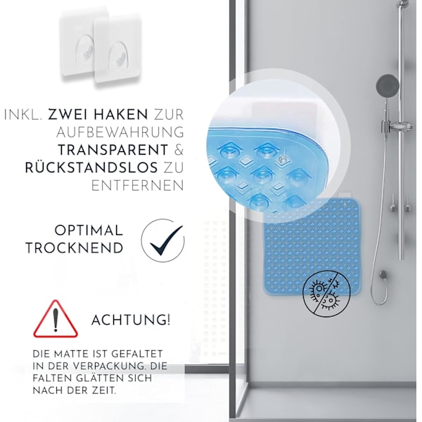 Homerella duschmatta Hudkänslig 53 x 53 cm inkl. upphängning | Halkfri duschmatta, BPA-fri, latexfri, halksäker, mögelresistent och maskintvättbar
