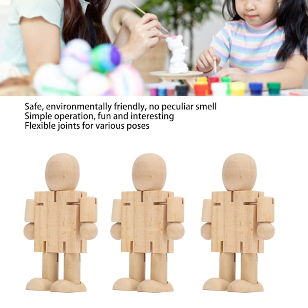 Justerbara träfigurer Obehandlad trärobot Släta ytor Lätt att dekorera DIY-hantverk Flexibla trärobotar Naturligt trämaterial Mångsidig
