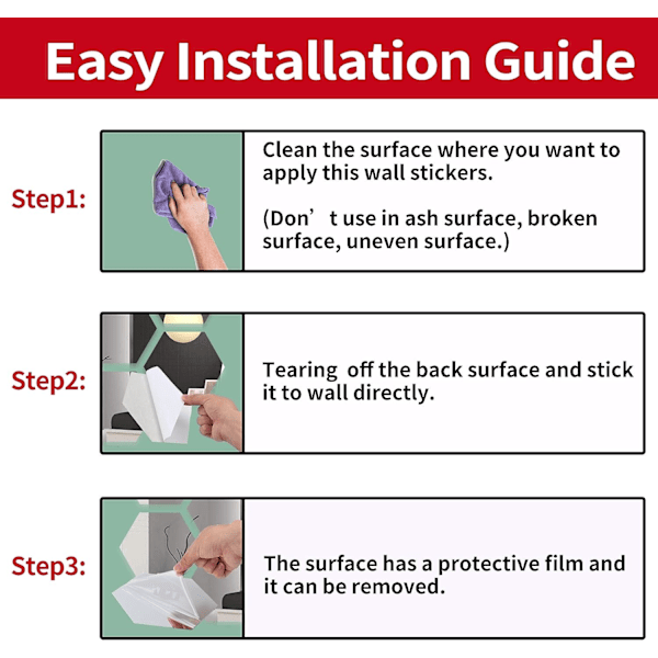 Kroshine spegelväggsdekaler självhäftande hexagonala skal och