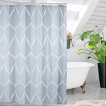 Polyester Duschdraperi Vattentätt Badrumsgardin + Hängande Krokar (Grå, 1.8 x 1.8M)