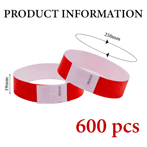 600 Stycken – Manipuleringssäker Design & Fluorescerande Färg Förhindrar Återanvändning – Armband av Premiumkvalitet Red