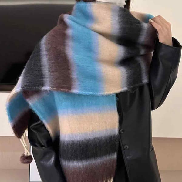 Dam Regnbågsrandig Halsduk Mjuk Vinter Varm Tjock Sjal Presenter med Pom Pom Style 3